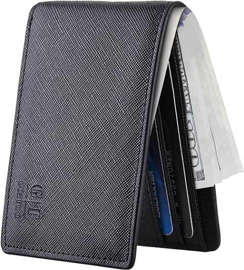 Picture of Gostwo Mens Slim Minimalist Front Pocket Wallet Genuine Leather ID Window Card Case RFID Blocking